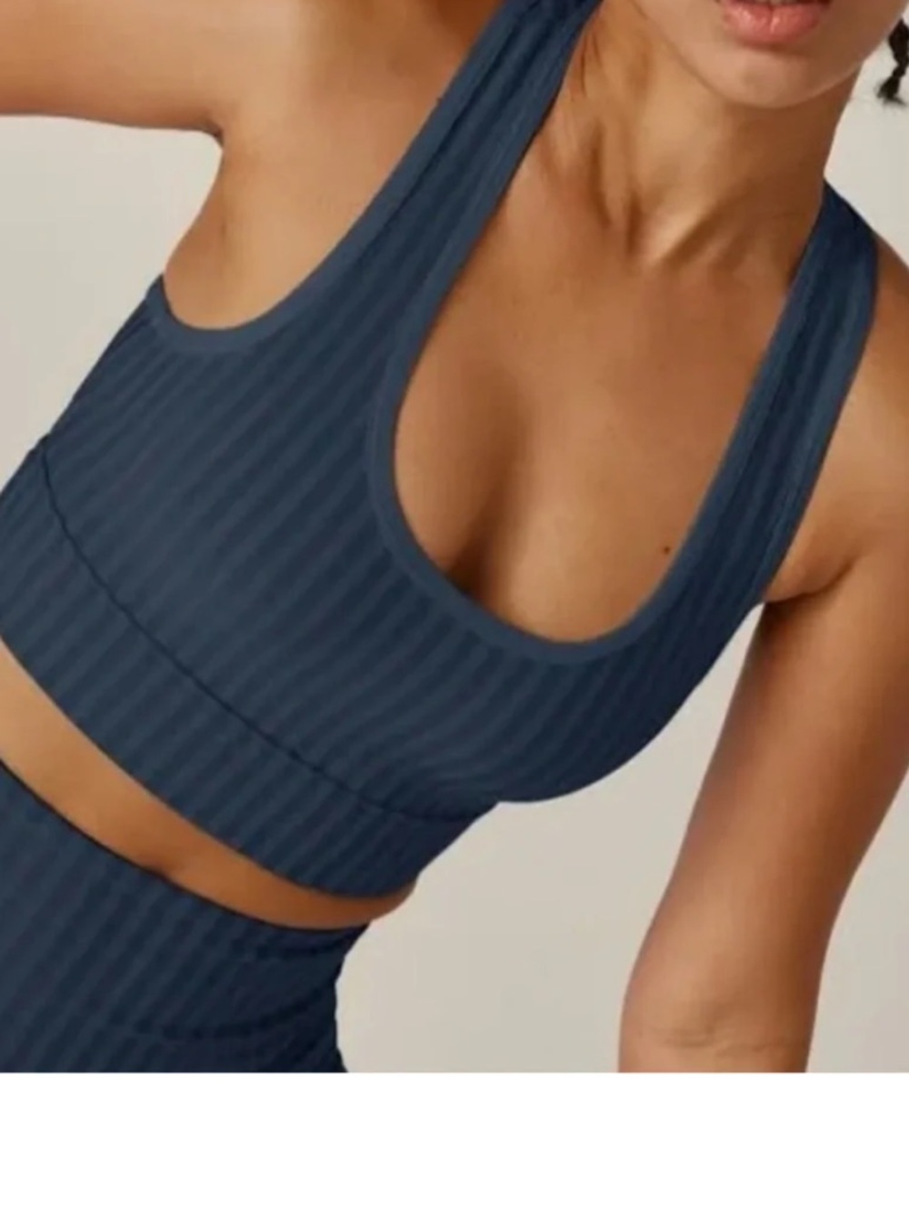 Beyond Yoga Navy Blue Striped Sports Bra